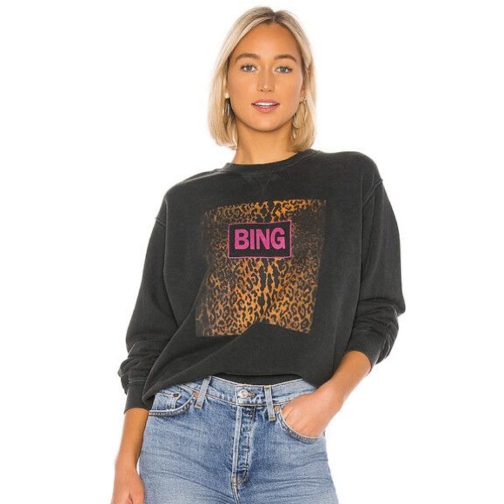 Anine Bing Black Sweatshirt with Leopard Print and Pink Logo